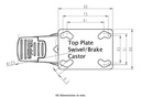 Plastic castor series 125mm swivel/brake top plate 90x66mm - Plate drawing