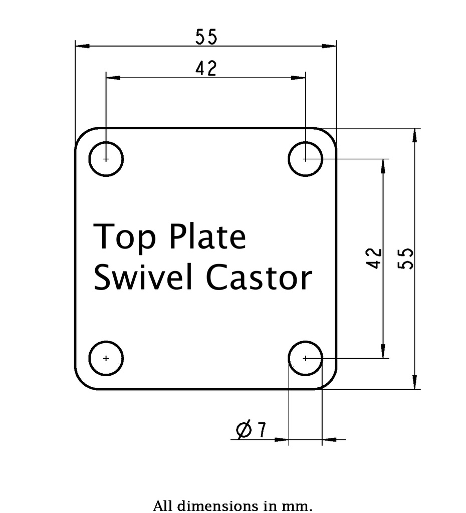 Levelling series HRP-POA 45G 45mm swivel top plate 55x55mm - Plate drawing
