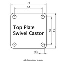 Levelling series HRP-POA 50G 50mm swivel top plate 73x73mm - Plate drawing