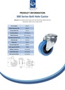 300 series 80mm swivel bolt hole 10,5mm castor with blue elastic rubber on nylon centre plain bearing wheel 140kg - Spec sheet