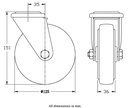 300 series 125mm swivel bolt hole 10,5mm castor with blue elastic rubber on nylon centre roller bearing wheel 170kg - Castor dimensions