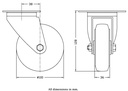 300 series 100mm swivel top plate 100x80mm castor with blue elastic rubber on nylon centre roller bearing wheel 150kg - Castor dimensions