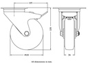 300 series 100mm swivel/brake top plate 100x80mm castor with blue elastic rubber on nylon centre roller bearing wheel 150kg - Castor dimensions