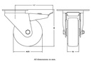 300 series 125mm swivel/brake top plate 140x110mm castor with blue elastic rubber on nylon centre ball bearing wheel 250kg - Castor dimensions