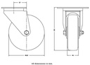 300 series 160mm swivel top plate 140x110mm castor with blue elastic rubber on nylon centre roller bearing wheel 350kg - Castor dimensions