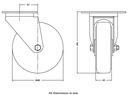 300 series 160mm swivel top plate 140x110mm castor with blue elastic rubber on nylon centre ball bearing wheel 350kg - Castor dimensions
