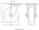 500 series 125mm swivel top plate 140x110mm castor with blue elastic rubber on nylon centre ball bearing wheel 250kg - Castor dimensions
