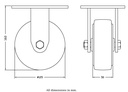 500 series 125mm fixed top plate 140x110mm castor with blue elastic rubber on nylon centre ball bearing wheel 250kg - Castor dimensions
