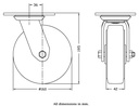 500 series 160mm swivel top plate 140x110mm castor with blue elastic rubber on nylon centre ball bearing wheel 350kg - Castor dimensions