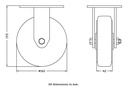500 series 160mm fixed top plate 140x110mm castor with blue elastic rubber on nylon centre ball bearing wheel 350kg - Castor dimensions