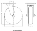 500 series 200mm swivel top plate 140x110mm castor with blue elastic rubber on nylon centre ball bearing wheel 400kg - Castor dimensions