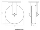 500 series 200mm fixed top plate 140x110mm castor with blue elastic rubber on nylon centre ball bearing wheel 400kg - Castor dimensions