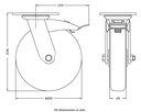 500 series 200mm swivel/brake top plate 140x110mm castor with blue elastic rubber on nylon centre ball bearing wheel 400kg - Castor dimensions