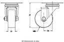 100 series 50mm swivel top plate 60x60mm castor with electrically conductive grey TPR-rubber on polypropylene centre plain bearing wheel 30kg - Castor drawing