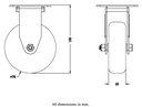 100 series 75mm fixed top plate 60x60mm castor with electrically conductive grey TPR-rubber on polypropylene centre plain bearing wheel 50kg - Castor drawing