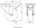 100 series 75mm swivel/brake top plate 60x60mm castor with electrically conductive grey TPR-rubber on polypropylene centre plain bearing wheel 50kg - Castor drawing