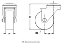 100 series 50mm swivel bolt hole 10mm castor with electrically conductive grey TPR-rubber on polypropylene centre plain bearing wheel 30kg - Castor drawing