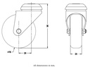 100 series 75mm swivel bolt hole 10mm castor with electrically conductive grey TPR-rubber on polypropylene centre plain bearing wheel 50kg - Castor drawing