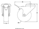 100 series 75mm swivel/brake bolt hole 10mm castor with electrically conductive grey TPR-rubber on polypropylene centre plain bearing wheel 50kg - Castor drawing