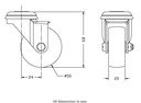 100 series 50mm swivel bolt hole 10mm castor with nylon tread on polypropylene centre plain bearing wheel 50kg - Castor drawing