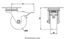 100 series 50mm swivel/brake top plate 60x60mm castor with nylon tread on polypropylene centre plain bearing wheel 50kg - Castor drawing