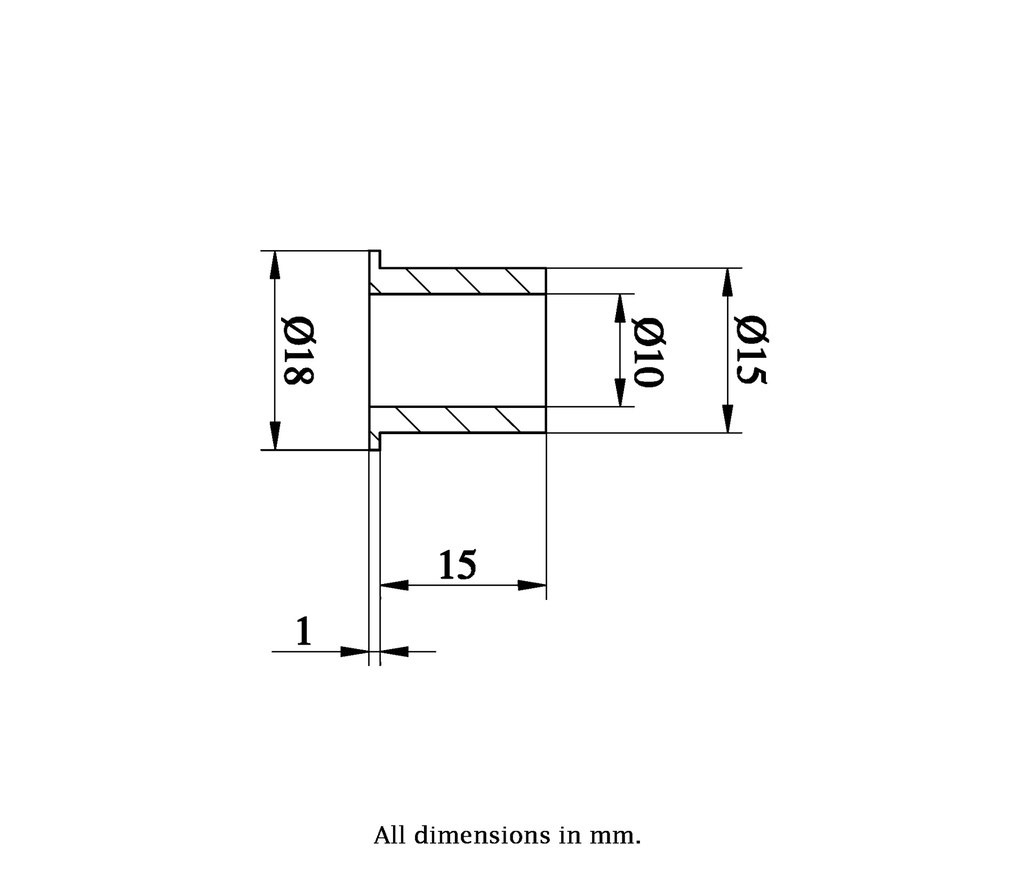 T-Bush 15x10x01mm - Drawing with Dimensions