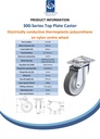 300 series 160mm swivel top plate 140x110mm castor with electrically conductive grey polyurethane on nylon centre additional sealed single ball bearing wheel 260kg - Spec sheet