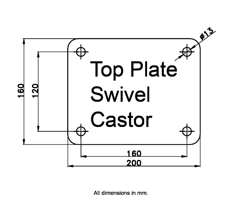 HXP series 3.00x4 swivel top plate 200x160mm - Plate drawing