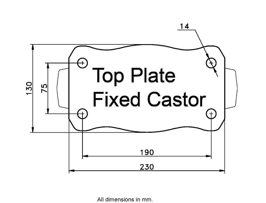 HXP series 3.00x4 fixed top plate 230x130mm - Plate drawing