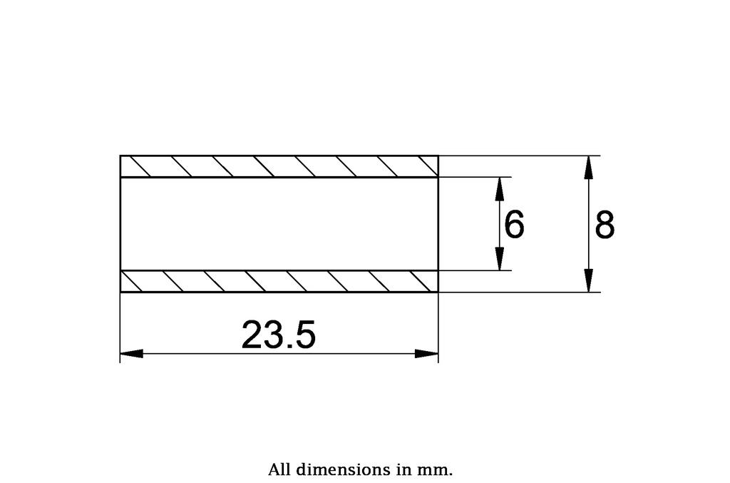 Bush 08x06x23.5mm - Drawing with Dimensions