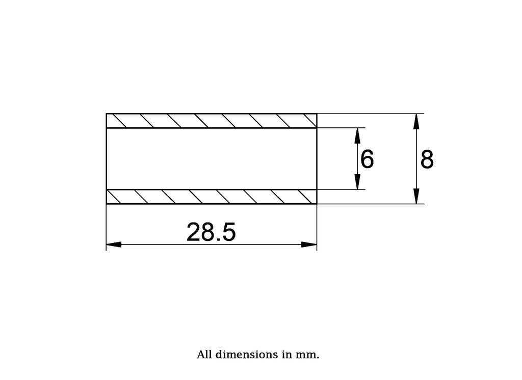 Bush 08x06x28.5mm - Bush drawing with Dimensions