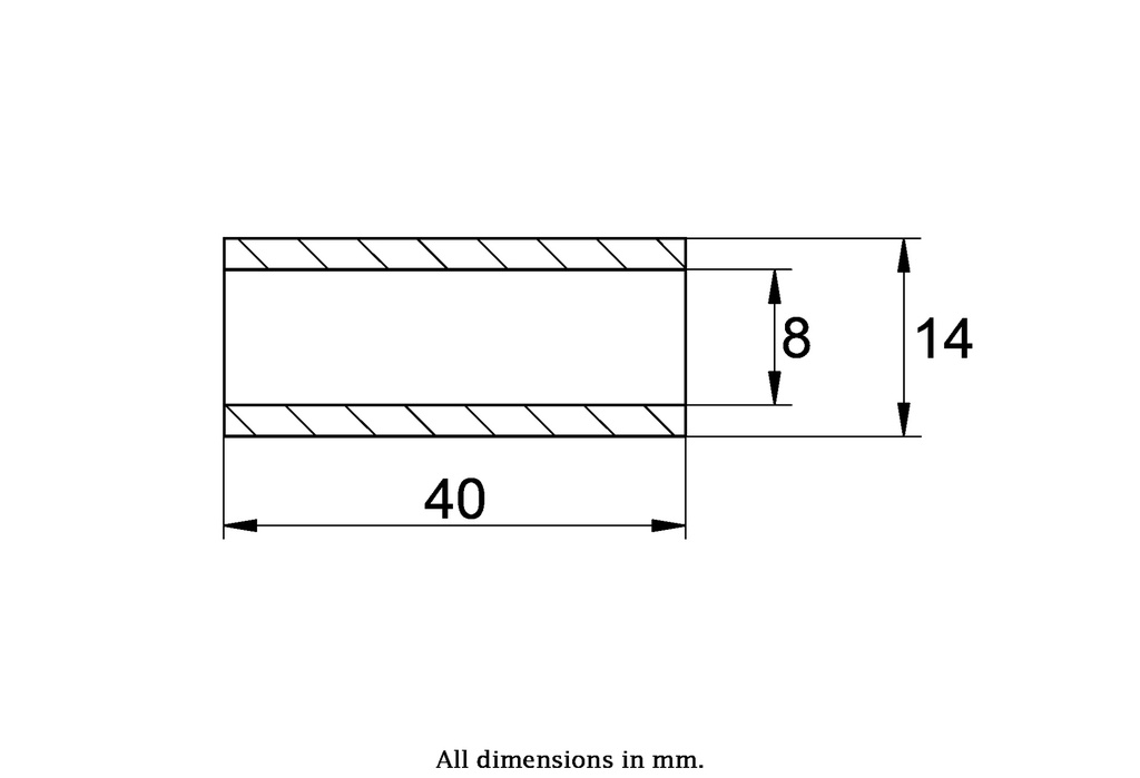 Bush 14x08x40mm - Bush drawing with Dimensions