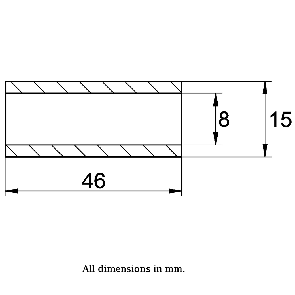 Bush 15x08x46mm stainless steel - Bush drawing with Dimensions