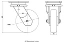 1500 series 160mm swivel top plate 135x110mm castor with black elastic rubber on welded steel centre ball bearing wheel 450kg - Castor drawing