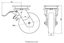 1500 series 160mm swivel/brake top plate 135x110mm castor with black elastic rubber on welded steel centre ball bearing wheel  450kg - Castor drawing