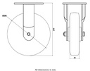 1500 series 200mm fixed top plate 135x110mm castor with black elastic rubber on welded steel centre ball bearing wheel 600kg - Castor drawing