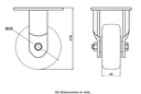 1500 series 125mm fixed top plate 135x110mm castor with polyurethane on nylon centre ball bearing wheel 500kg - Castor drawing