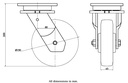 1500 series 150mm swivel top plate 135x110mm castor with polyurethane on nylon centre ball bearing wheel 600kg - Castor drawing
