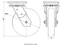 1500 series 200mm swivel top plate 135x110mm castor with polyurethane on nylon centre ball bearing wheel 750kg - Castor drawing