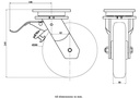 1500 series 200mm swivel/brake top plate 135x110mm castor with  polyurethane on nylon centre ball bearing wheel 750kg - Castor drawing