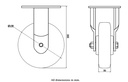 1500 series 150mm fixed top plate 135x110mm castor with polyurethane on cast iron centre ball bearing wheel 800kg - Castor drawing