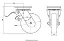 1500 series 150mm swivel/brake top plate 135x110mm castor with polyurethane on cast iron centre ball bearing wheel 800kg - Castor drawing
