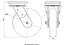 1500 series 200mm swivel top plate 135x110mm castor with polyurethane on cast iron centre ball bearing wheel 1000kg - Castor drawing