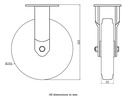 1500 series 250mm fixed top plate 135x110mm castor with polyurethane on cast iron centre ball bearing wheel 1300kg - Castor drawing