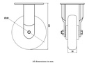 1500 series 160mm fixed top plate 135x110mm castor with green convex elastic polyurethane on cast iron centre ball bearing wheel 550kg - Castor drawing