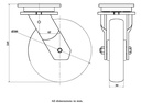 1500 series 200mm swivel top plate 135x110mm castor with green convex elastic polyurethane on cast iron centre ball bearing wheel 700kg - Castor drawing