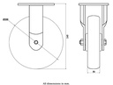 1500 series 200mm fixed top plate 135x110mm castor with green convex elastic polyurethane on cast iron centre ball bearing wheel 700kg - Castor drawing