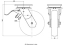 1500 series 200mm swivel/brake top plate 135x110mm castor with green convex elastic polyurethane on cast iron centre ball bearing wheel 700kg - Castor drawing