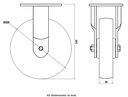 1500 series 200mm fixed top plate 135x110mm castor with nylon ball bearing wheel 1100kg - Castor drawing