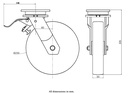 1500 series 250mm swivel/brake top plate 135x110mm castor with nylon ball bearing wheel 1500kg - Castor drawing